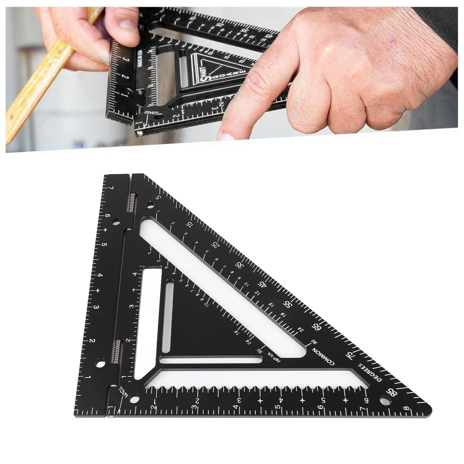 Woodworking Ruler - Carpenter Layout Tool Black Color Aluminium